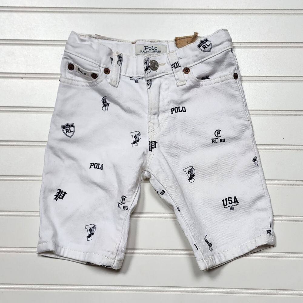 NWT Polo Ralph Lauren Toddler The Sullivan Slim White Denim Logo Shorts Size 3T